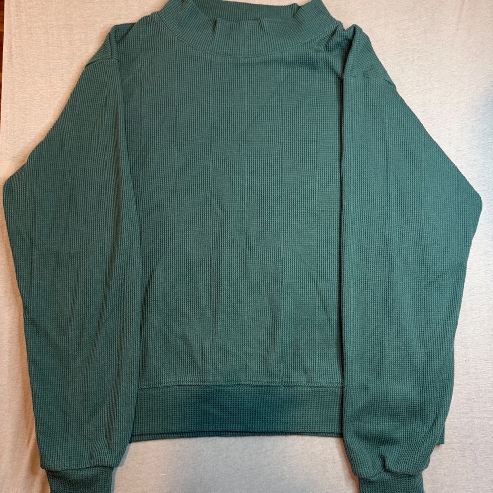 Parke Forest Green Waffle Knit Thermal‎ Mock Neck Top S/M Long Sleeve